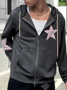 Manfinity VCAY Sudadera con capucha casual de punto holgada con bordado de estrella para hombre, para otoño e invierno