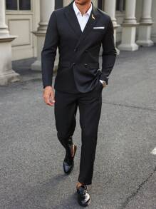 Manfinity Bizformal 2 stuks heren effen kleur mode dubbelrijs jasje en broek pak set