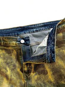 Manfinity LEGND 大码男式蓝色和黄色扎染紧身牛仔裤