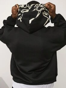 Forever 21 Áo nỉ dày dặn, dáng rộng, màu đen có mũ in họa tiết. - màu đen - Xem 4