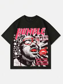 ROMWE MEN Street Life Camiseta con estampado de figura silueta de hombre, estilo vintage de alta calle