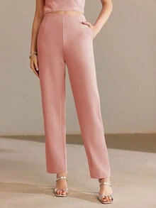 MOTF PREMIUM 纯色斜口袋直筒裤 - 粉色 - 查看 4