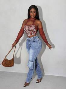 Slaydiva Front Button Simple Multi-Pocket Casual Denim Jeans