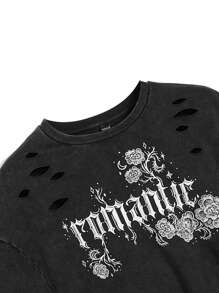 Emi Bee Artist Leisure Round-Neck Cropped Slim-Fit Plus-Size T-Shirt With Distressed Detail, Graphic Tee For Summer, Cotton, Holiday, Vacation, Festival, Ibiza Fits