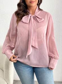 Celure Plus Size Women's Elegant Long Sleeve Tie Neck Blouse, Spring And Summer