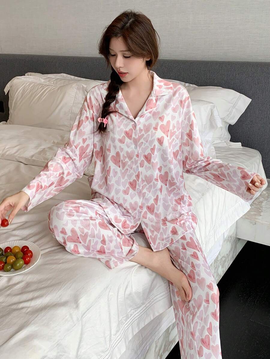 DAZY 心形印花长袖睡衣套装