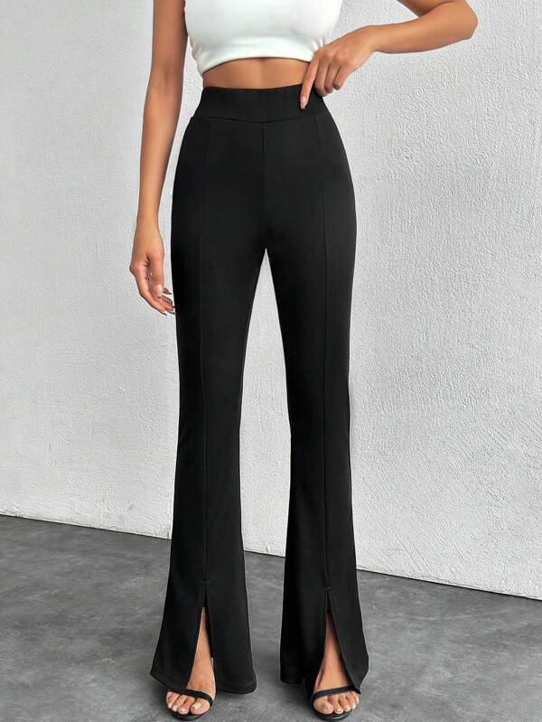 RueChic Plus Size Women Solid Color High Waisted Elegant Flared Pants