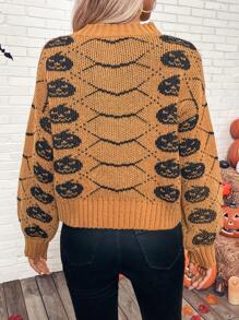 SHEIN LUNE Sweater Pullover Kasual Motif Halloween, Sweater Rajut Musim Gugur Musim Dingin - MultiWarna - View 2