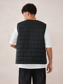 Manfinity VCAY Chaleco casual ajustado de hombre, acolchado, tejido, adecuado para el invierno, color negro - Negro - Ver 7