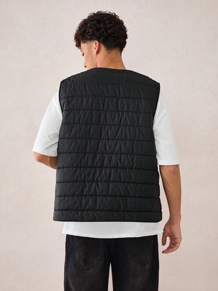 Manfinity VCAY Chaleco casual ajustado de hombre, acolchado, tejido, adecuado para el invierno, color negro - Negro - Añade 7