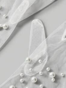 SHEIN Belle 1 Cặp Găng tay ren ngón dài đính ngọc trai/vỏ sò dễ thương sang trọng dành cho nữ, thích hợp cho đám cưới, tuần trăng mật, tiệc tùng - trắng - Xem 10