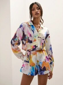 COSMINA 女士蜡染印花褶皱宽腿宽松短裤 - 彩色 - 查看 6