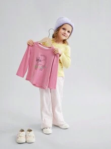 2 peças/Conjunto de Camisetas de Manga Longa de Malha com Estampa Fofa de Pato e Gato para Meninas Pequenas
