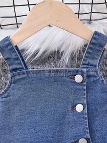 SHEIN 2 Stück/Set Baby Mädchen Denim Weste und weite Hose Set, Baby Mädchen Kleidung für Herbst und Winter - Dunkle Waschung - Übersicht 6