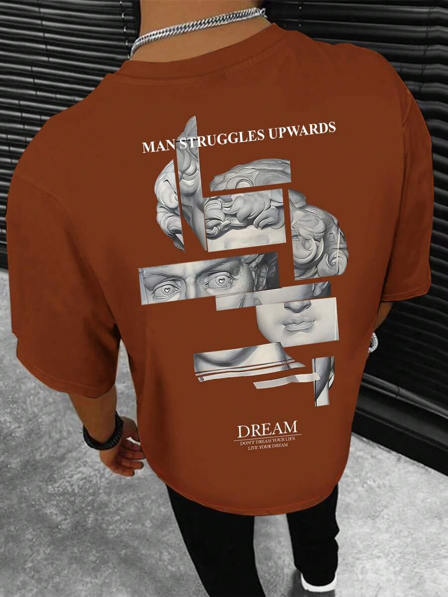 Manfinity LEGND 男士圆领短袖字母印花简约休闲T恤 - 棕色 - 查看 1