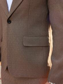 Manfinity Bizformal 2pcs Men Collarless Long Sleeve Faux Pocket Minimalist Top And Trousers Casual Suit Set - Brown - View 5