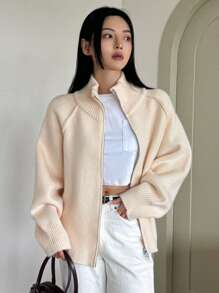 Dazy-Less Chaqueta de mujer de punto de patchwork, ropa de mujer de otoño - Beis - Ver 13