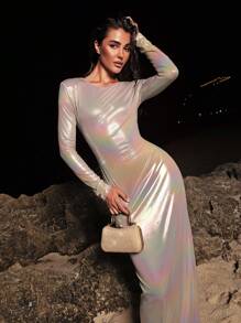 Opulessa Bridesmaid Dress Women's Long Fitted Dress Sexy Semi Formal Dress Tall Women Long Sleeves Party Dinner Outfit
