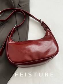 1 件 FEISTURE 纯色 PU 蝴蝶结新月单肩包，配有可调节肩带，适合女孩、女士、大学生、办公室女士和专业人士，非常适合工作、商务、通勤、学校 - 紅色 - 查看 7