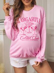 SHEIN Sudadera casual de cuello redondo, de manga larga, con estampado de letras, para embarazadas, para uso diario, para el invierno