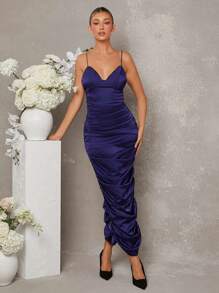 L'Amorae Vestido camisero elegante midi con detalle de costura en el busto y drapeado