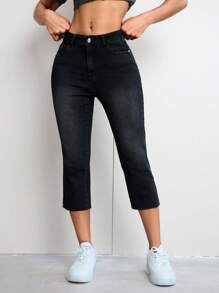 SHEIN EZwear Women's Printed Simple Denim Long Pants