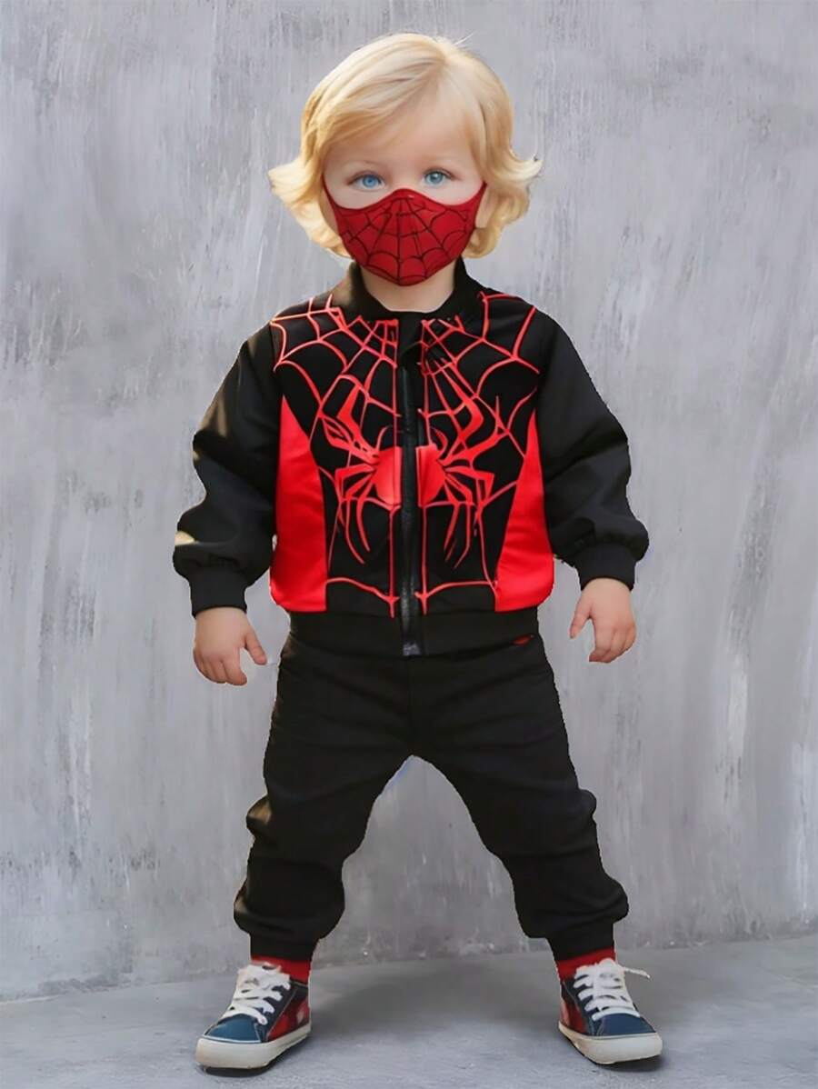 Chaqueta informal de contraste de color con estampado de araña para bebé niño, otoño