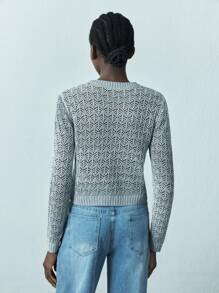 Maija Women's Solid Color Button-Up Hollow Out Long Sleeve Sweater, Spring Autumn Fall Sweaters - White - View 2