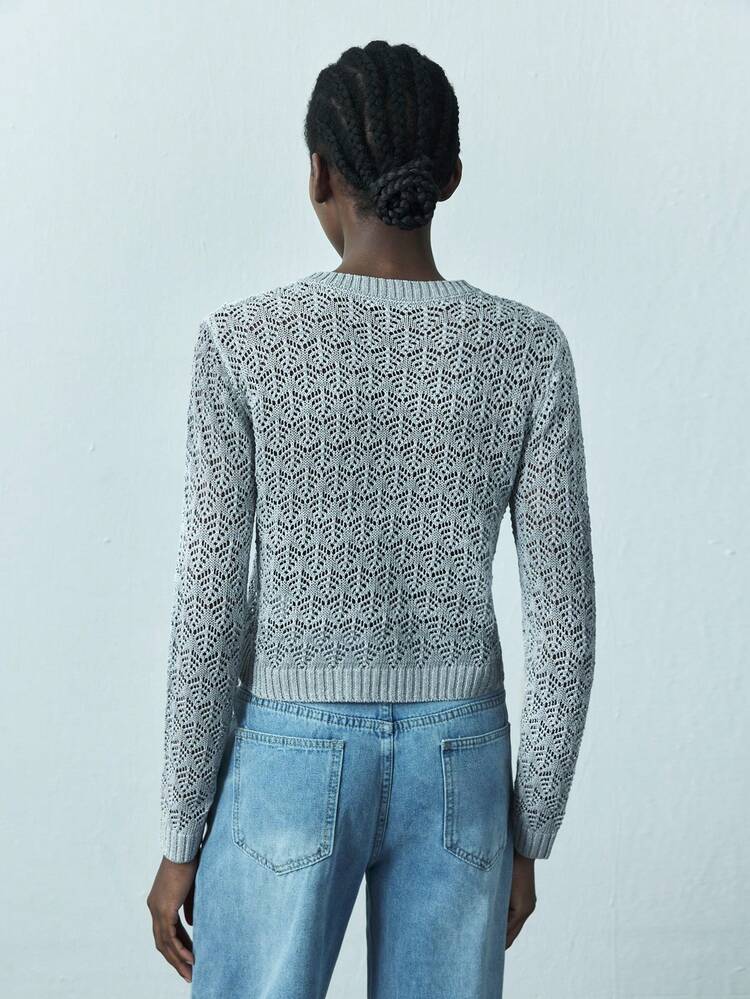 SHEIN Maija Casaco de Tricô Feminino de Manga Longa com Botão e Recorte, Suéteres para Primavera, Outono e Inverno