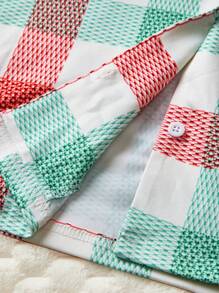 Garabateo Artist Plaid & Floral Flower Print Long Sleeve Top & Pants Warm Pajamas Set, For Holiday, Spring & Summer, Going Out