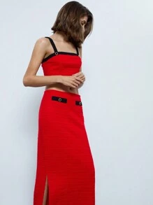 Maija 2 件套女士夏季拼色短款吊带背心和裙子套装