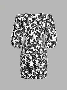 Maija Women's V-Neck Balloon Sleeve Straight Elegant Short Casual Dress Fall Women Clothes