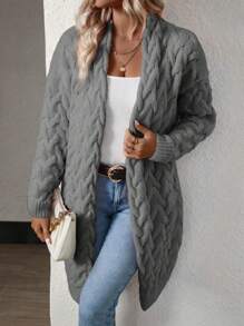 EMERY ROSE Basic Long Sleeve Cardigan, Casual Daily Wear,Long Sleeve Tops Fall Winter Cloth For Women - Grey - View 5