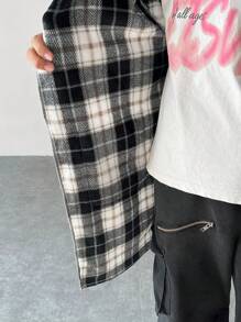 SHEIN EZwear Plus Size Women's Plaid Print Hooded Long Sleeve Jacket With Pockets - Multicolor - View 6