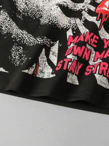 ROMWE MEN Street Life Camiseta con estampado de figura silueta de hombre, estilo vintage de alta calle