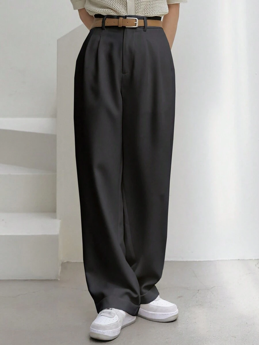 DAZY Quần ống đứng công sở thường ngày cho nữ, màu trơn, dáng rộng - Màu xanh hải quân - Xem 1