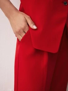 BizChic 女士无袖西装外套，适合城市通勤、商务、休闲装、优雅装扮，秋冬 - 紅色 - 查看 3