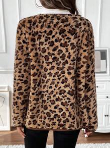 Chiquease Autumn/Winter Leopard Print Plush Regular Jacket - Khaki - View 2