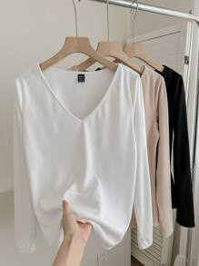 SHEIN LUNE 3 piezas/paquete Camisetas térmicas de cuello en V para mujeres - Multicolor - Ver 6