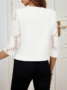 SHEIN Clasi Damen elegante Jacke mit rundem Kragen und 3/4 Länge, Spitzen-Patchwork in Rosa für Herbst/Winter