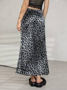 SHEIN EZwear Women's Long Straight Leopard Print Woven Skirt