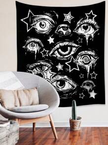 ROMWE Goth 1 Stück Polyester bedruckter abstrakter Stern & Augen Wandteppich, für Wohnzimmer Schlafzimmer Wanddekoration, Camping Dekoration, ganzjährig