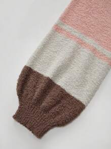 Teen Girl Contrast Color V-Neck Loose Fit Cardigan Sweater, Suitable For Casual Outings, Parties And Shopping, Autumn/Winter, Korean Style