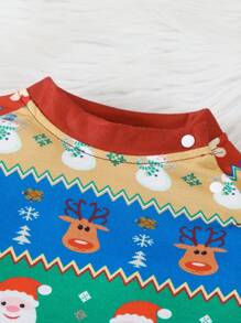 男婴秋冬圣诞节假期姜饼人、企鹅、圣诞老人全身印花连体衣，带灵活的裆部和肩部开口，家居服、派对装、圣诞宝宝。高品质选择 - 彩色 - 查看 4