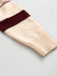 SHEIN LUNE Áo len dài tay nữ phối màu tương phản tối giản, kiểu dáng thường ngày, chất liệu dệt kim, thích hợp cho mùa thu đông. - Màu be - Xem 3