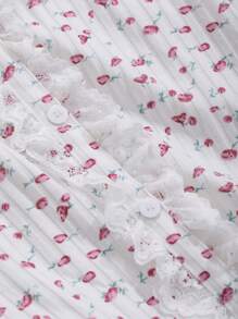 DAZY Ruffle Floral All Over Print Long Sleeve Casual Romper Pajama - White - View 8