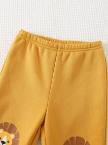 Cozy Pixies 2 pezzi/set Felpa con cappuccio a maniche lunghe e pantaloni con cordoncino stile leone per neonato maschio