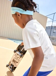 SHEIN Young Boys 2pcs Set Fitted Badge & Letter Print Comfortable Football Sports Short Sleeve T-Shirt And Shorts