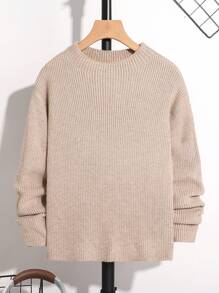 SHEIN Leap Crew Tween Boy 花卉提花罗纹针织基本款圆领毛衣