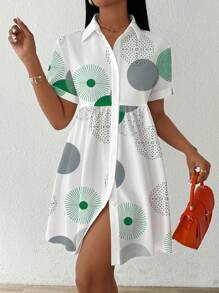 VaVaBold 全印花纽扣领短袖休闲衬衫 - 綠色 - 查看 4